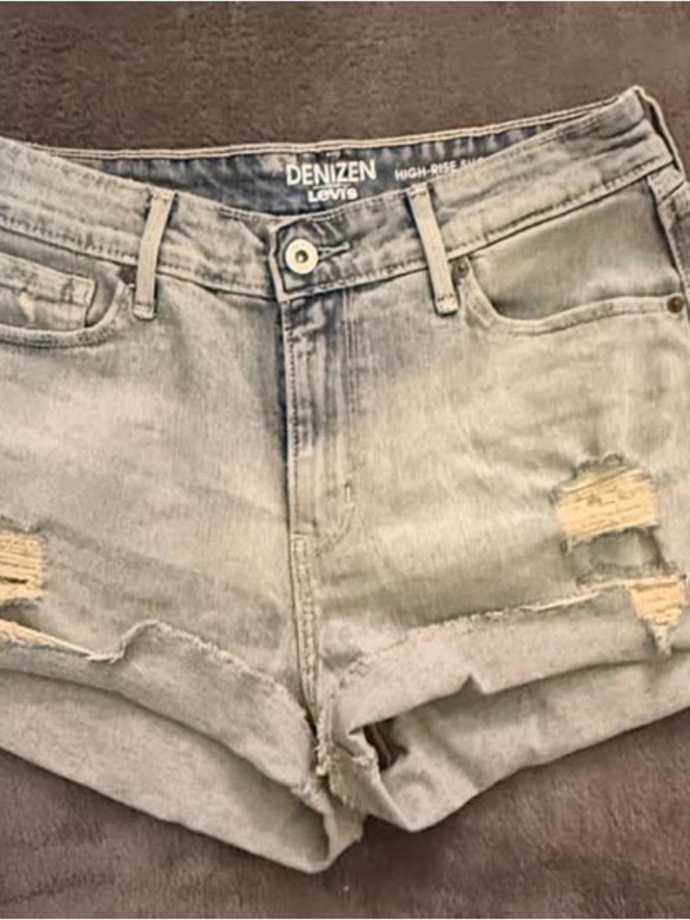 High-Rise Light Blue Distressed Jean Shorts